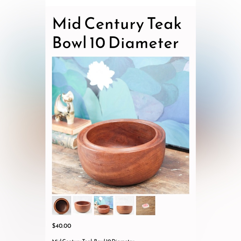 Teak Large Wood Salad Bowl. Made in Thailand. - Picture 14 of 14